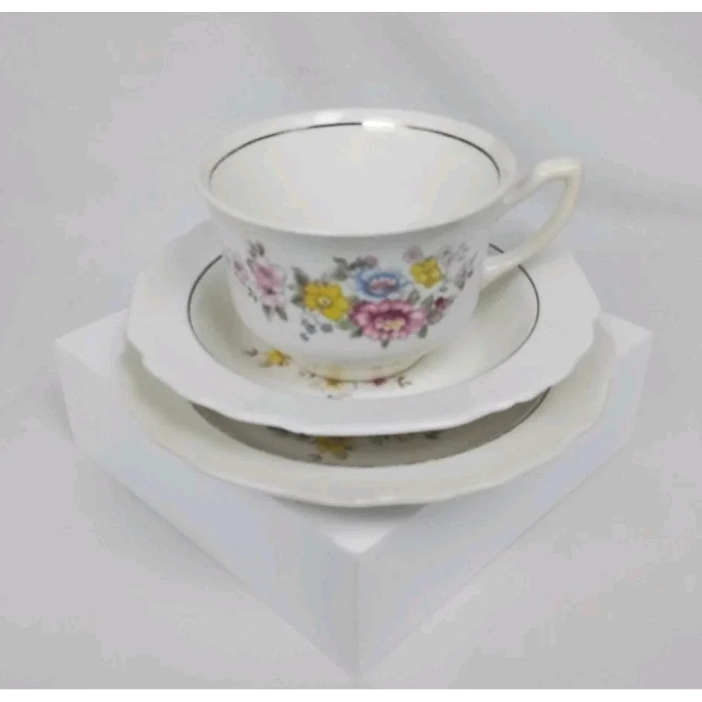 W.S.‎ George Vintage 183A Lido Floral Porcelain Teacup Saucer and Berry Bowl Set